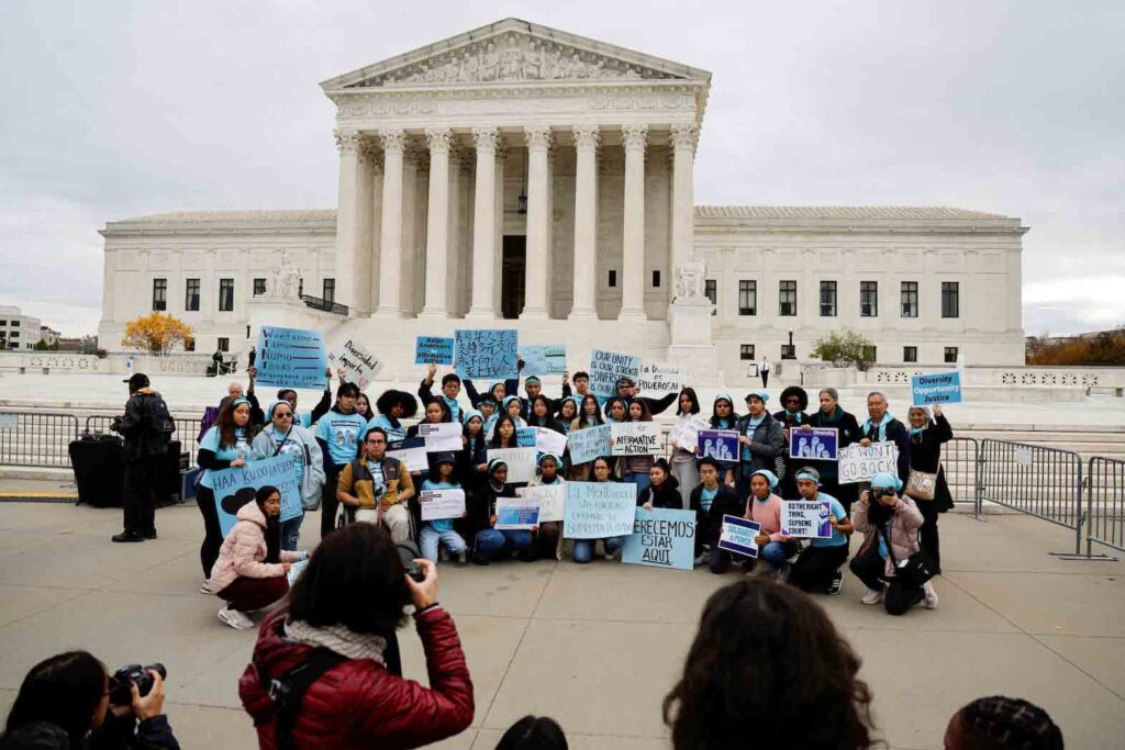 Demonstrators gather in support of affirmative action as the U.S. Supreme Court is set to consider whether colleges may continue to use race as a factor in student admissions in two cases, at the U.S. Supreme Court building in Washington, U.S. October 31, 2022. REUTERS/Jonathan Ernst