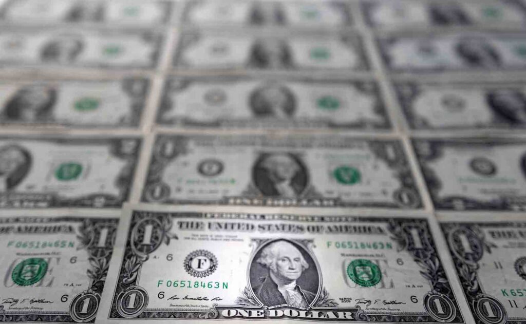 U.S. dollar banknotes are displayed in this illustration taken, February 14, 2022. REUTERS/Dado Ruvic/Illustration/File Photo