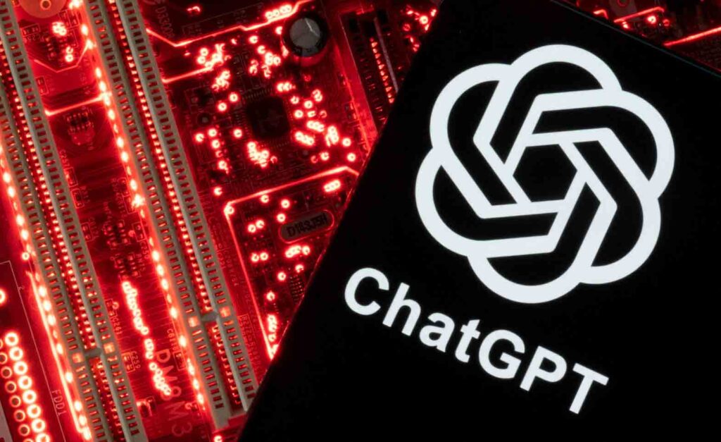 A smartphone with a displayed ChatGPT logo is placed on a computer motherboard in this illustration taken February 23, 2023. REUTERS/Dado Ruvic/Illustrat