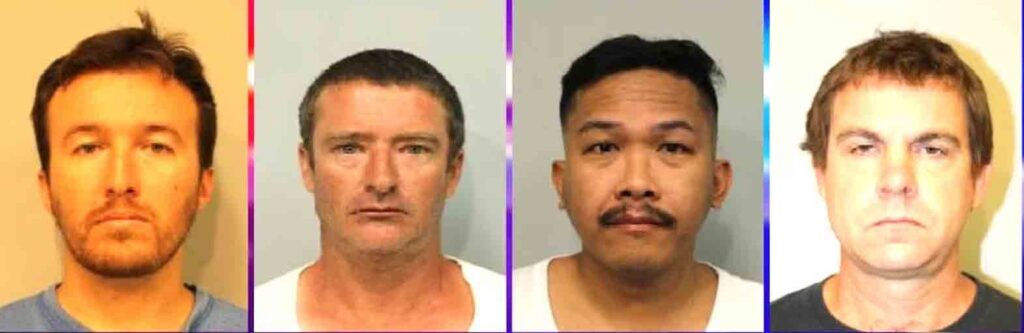 From left to right: Micaiah Smith, 31, Joseph Marshall, 42, Vincent Antonio, 36, and Ryen Knapp, 40, are all charged with electronic enticement of a child after talking online with undercover agents posing as underage teens. (Hawaii Police Department)