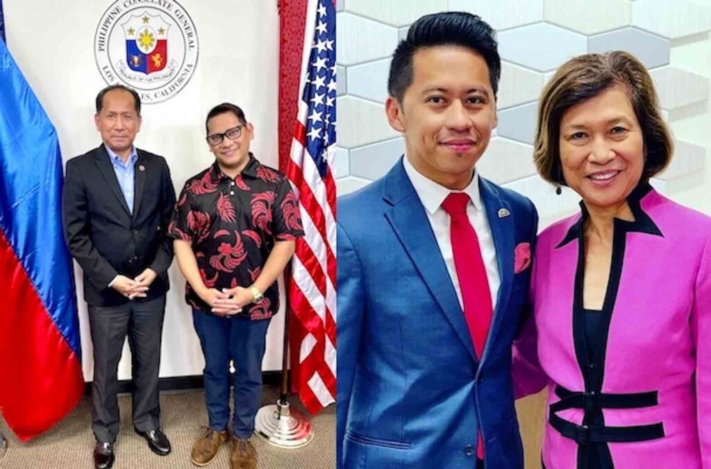 TOFA Executive Producer Elton Lugay (right) with Philippine Consul General Edgar Badajos in Los Angeles(Right photo) NaFFAA National Chairman Brendan Flores and NaFFAA co-founder Loida Nicolas Lewis. CONTRIBUTED