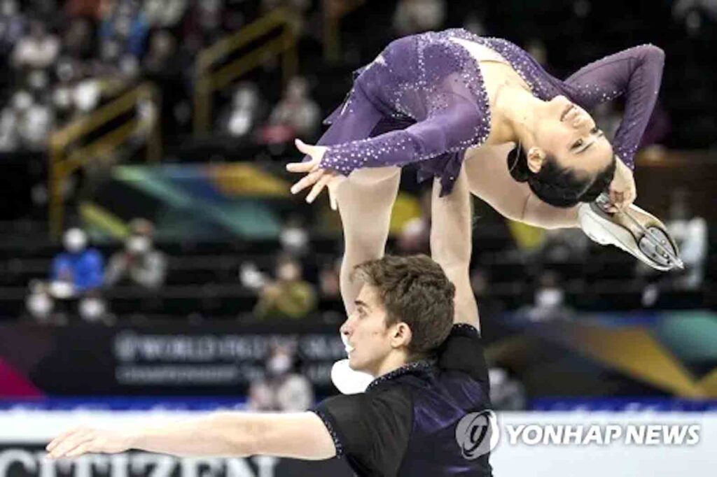 The Philippines' representatives Isabella Gamez and Alexander Korovin perform during the 2023 ISU World Figure Skating Championships in Japan. (Photo: Yonhap News) 