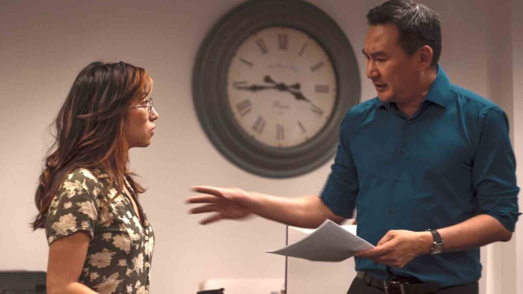 Casey Estorque (left) as Cris Ibarra and Marco Torres as Don Santiago in rehearsals for “Don’t.” CONTRIBUTED