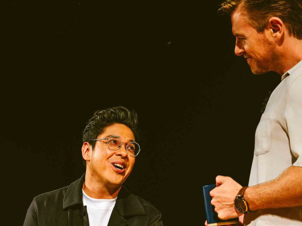 George Salazar (left) and Rick Cosnett rehearsing for “The Bottoming Process.” JEFF LORCH