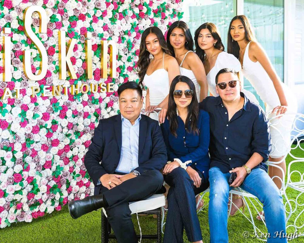 The Miss Filipina International 2023 winner and her court will receive gift certificates from iSkin, including a $10,000 gift certificate to the winner. MFI owner Geoffrey Jimenez, iSkin owners Imee Ong-Maghanoy and Richard Maghanoy with (from left) MFI queens Alicia Buendia, Alyanna Joel, Sarah Nunnink and Arianna Padrid at iSkin’s penthouse spa in Beverly Hills. (Photo: Ken Hugh)