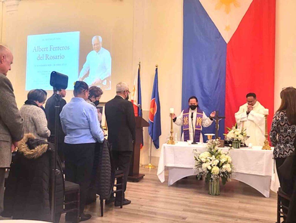 The mass was hosted by the Philippine Consulate General, in coordination with Colma, California Mayor Joanne del Rosario, the late Secretary's sister. PCGSF
