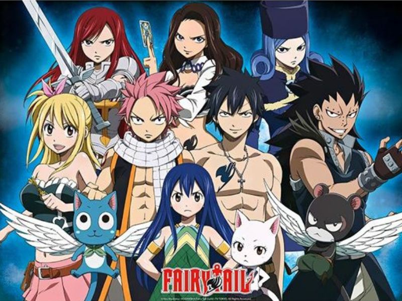 Natsu Dragneel, Lucy Heartfilia, and other members of the Fairy Tail guild gathered together.
