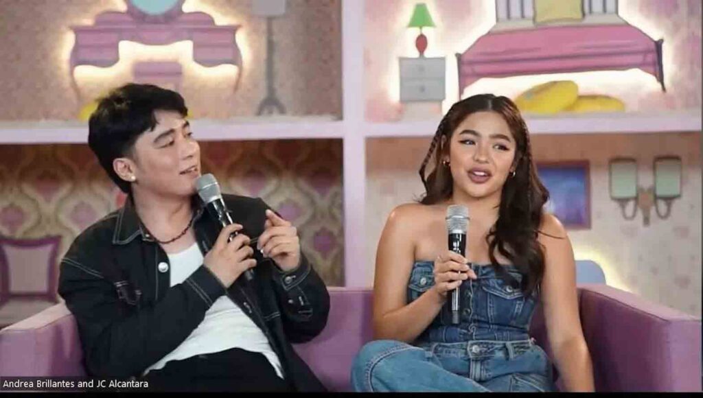 Screen grab from Zoom interview with CJ Alcantara (left) and Andrea Brillantes (right), lead stars of TV romance-comedy series Drag You and Me.