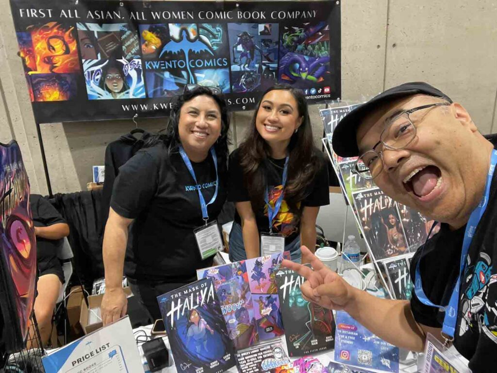 Publishers Cecilia Lim (left) and her daughter Waverley Lim at San Diego Comic Con with their Kwento Comics set | Photo from Facebook