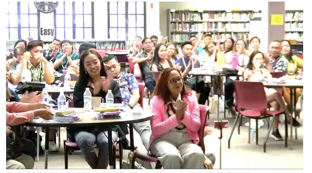 An orientation for the newly arrived teachers was held at the Farrington High School library in Honolulu. SCREENGRAB/HNN