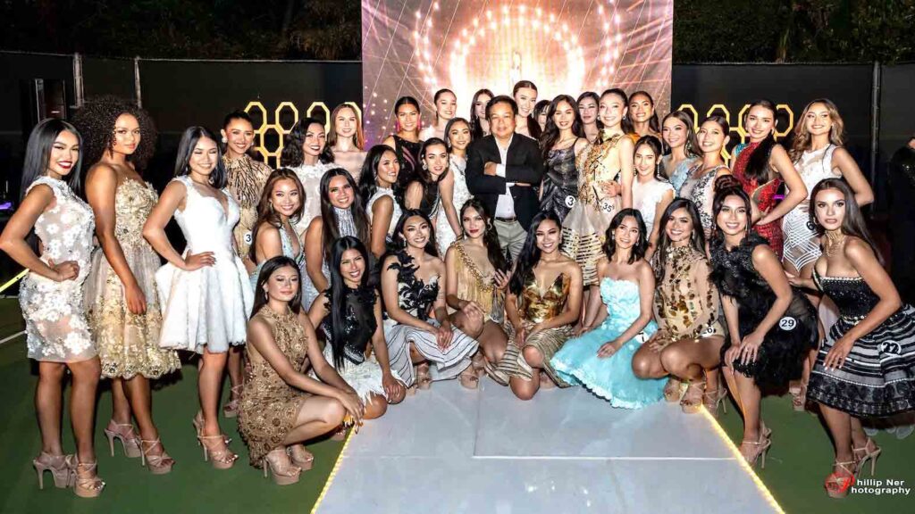 Pageant candidates with Geoffrey Jimenez, chairman and CEO of Miss Filipina International, who is also the executive producer of the exciting pageant show this Saturday, August 5, at The Beverly Hilton. (Photo by Phillip Ner)