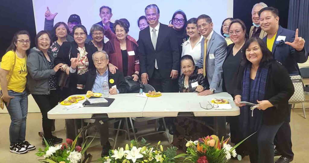 Lupita Aquino Kashiwahara (center in black and maroon top), Attorney Rob Bonta (to Lupita’s left) and Ken Kashiwahara (seated extreme left) after the Mass commemorating the 40th death Anniversary of Senator Benigno Aquino Jr. INQUIRER/Jun Nucum