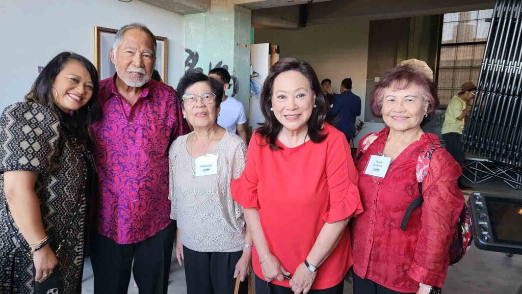 'Larry: The Musical' boosters (left to right): Allyson Tintiangco Cubales, Lloyd LaCuesta, Pat Gacoscos, Mona Lisa Yuchengco, Manny Tessie Zurbano, at promotional event in Arthouse in Oakland. FACEBOOK