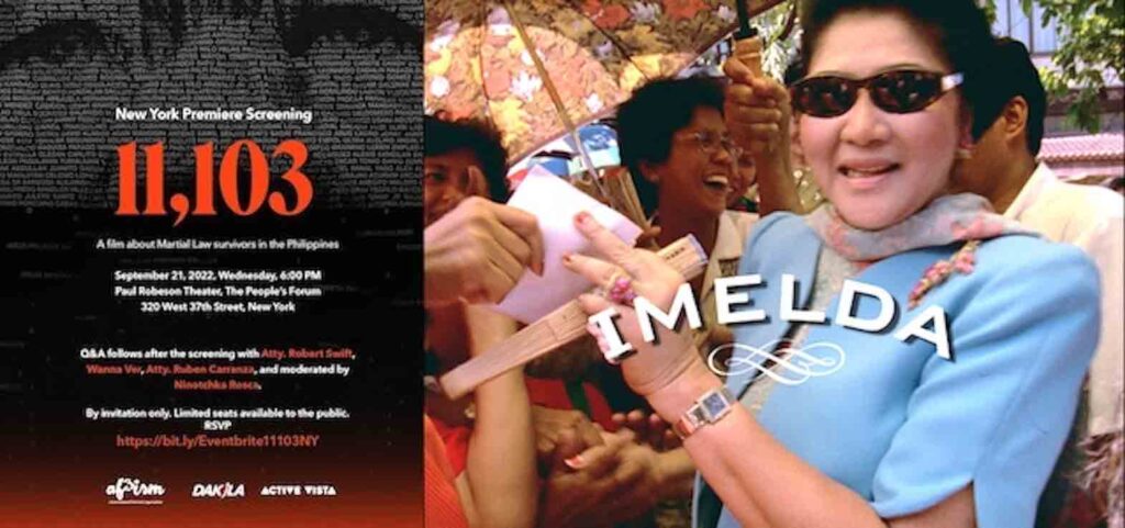 Ramona Diaz’s Imelda (2003), a revelatory and often hilarious portrait of Imelda Marcos, and Jeanette Ifurung and Miguel Alcazaren’s 11,103, are reminders of a past that still intrudes into the present.