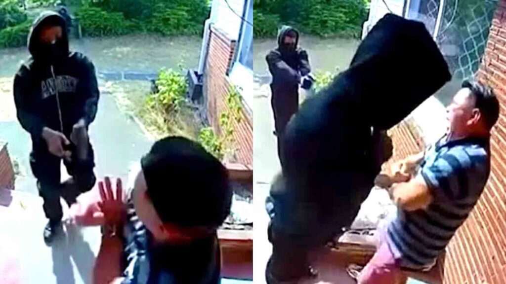 Home security camera showing armed robbers tasing a victim in front of his residence. SEATTLE PD