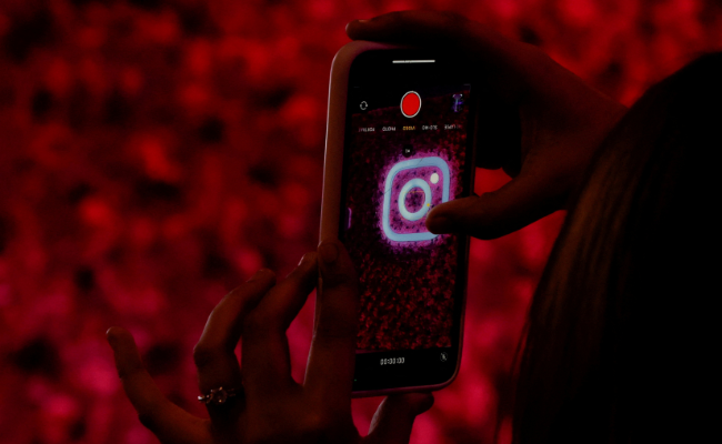 A logo of mobile application Instagram is seen on a mobile phone, during a conference in Mumbai, India 