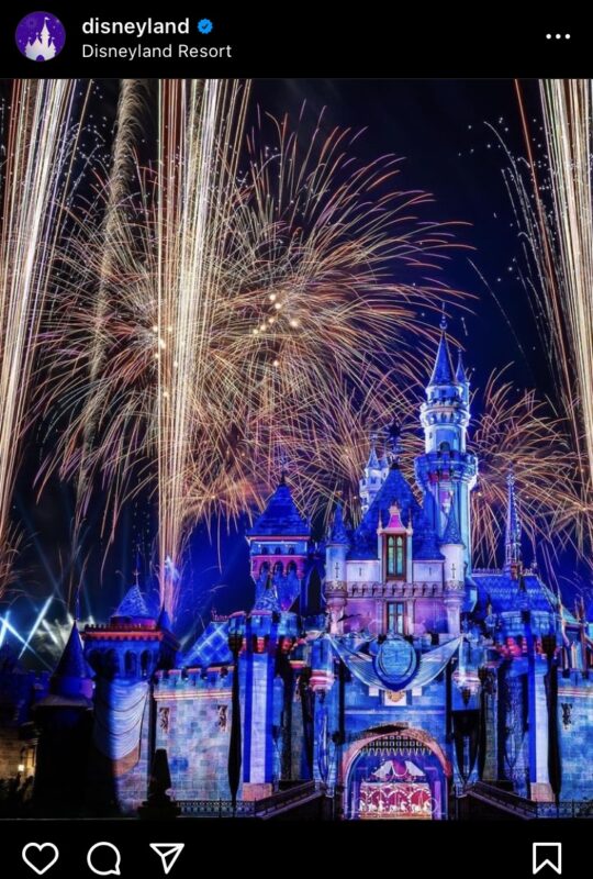 Fireworks and lit-up castle at Disneyland