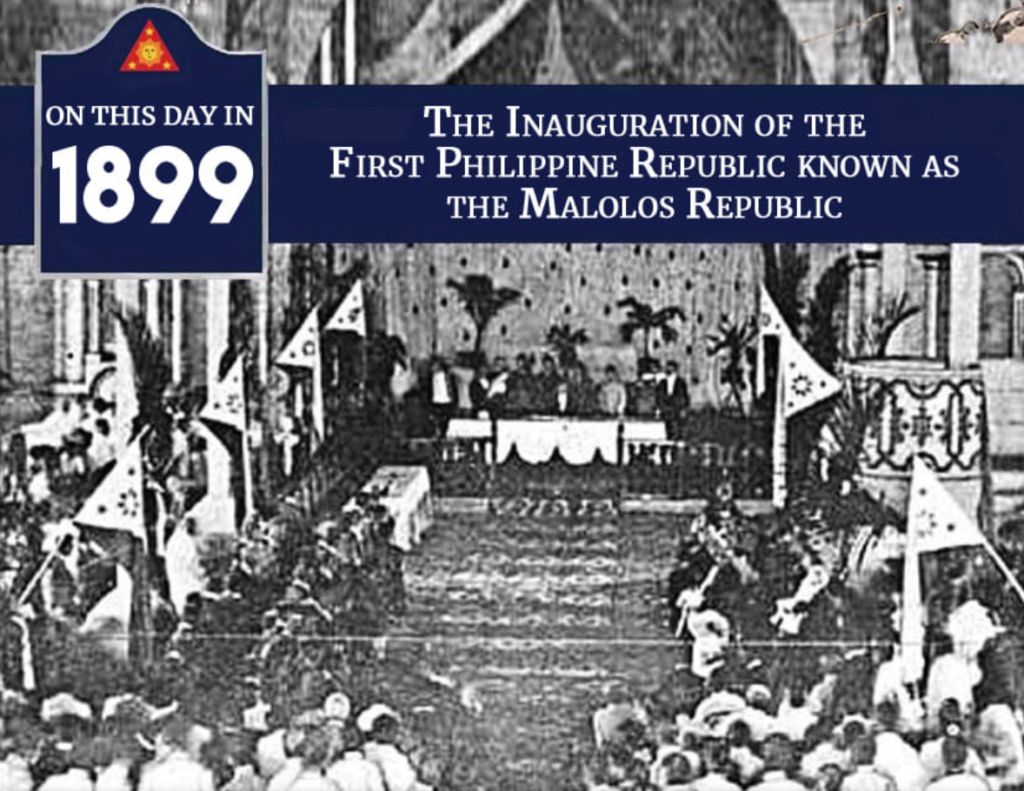 Old black & white photo of inauguration of the Philippine Republic in Malolos 