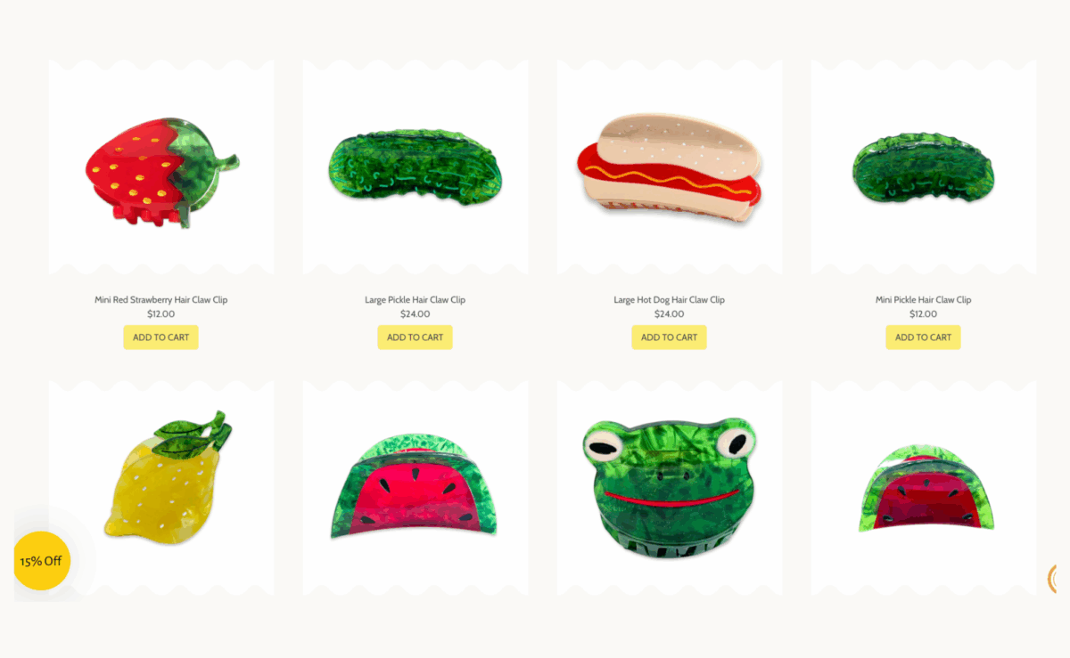 Plant-based cellulose acetate claw clip with a colorful, unique design by Jenny Lemons.