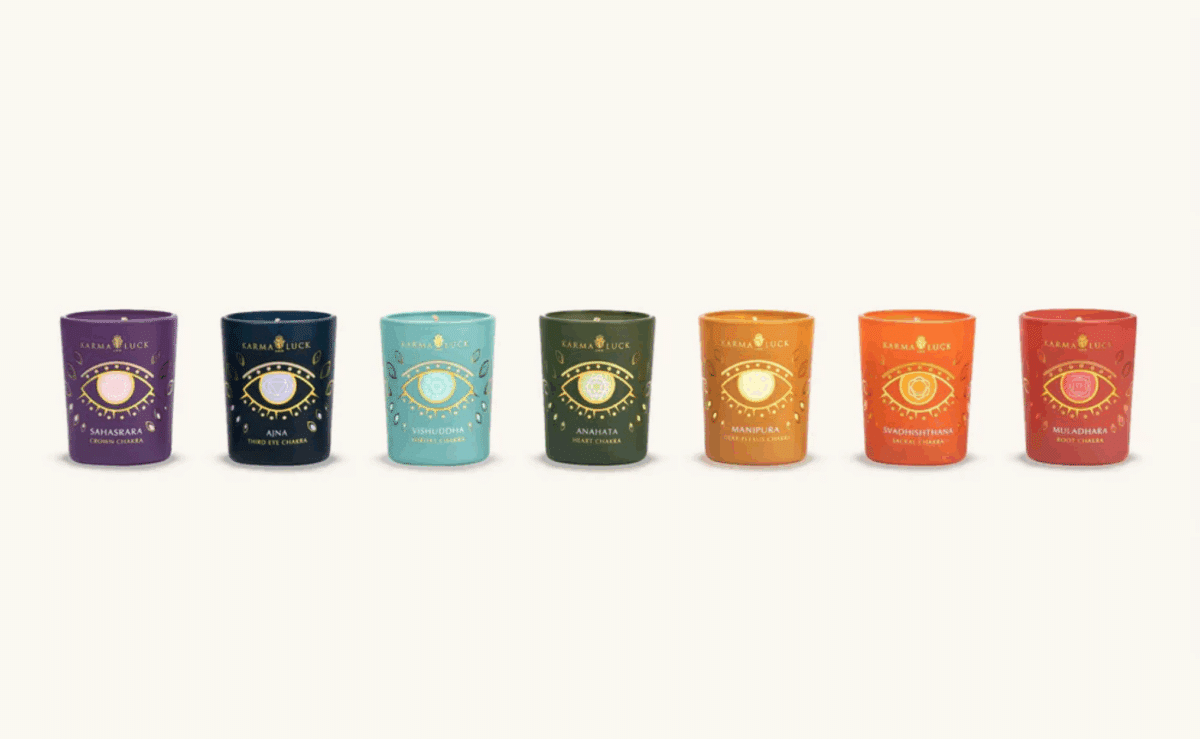 Seven-piece chakra candle set designed to support balance and grounding.