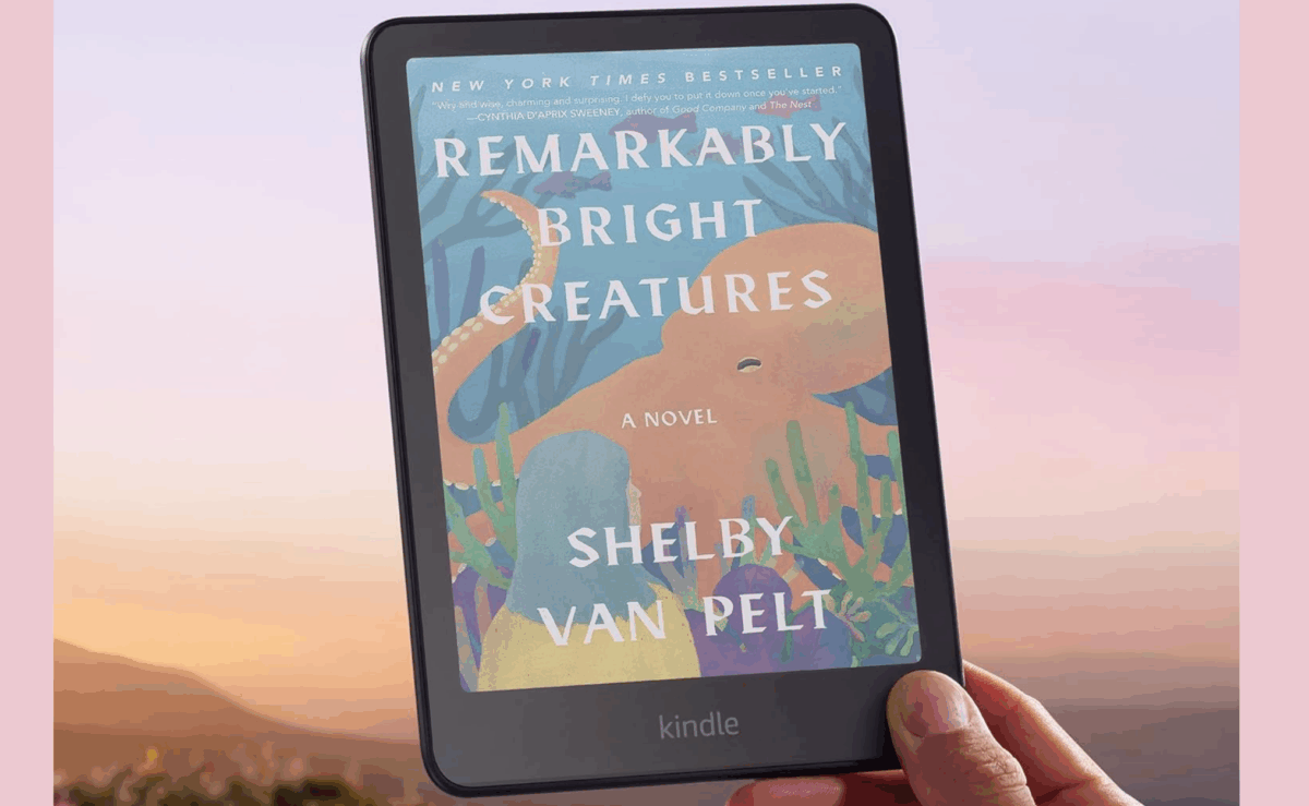 Amazon Kindle Paperwhite with Colorsoft display showing vivid pages and waterproof design.