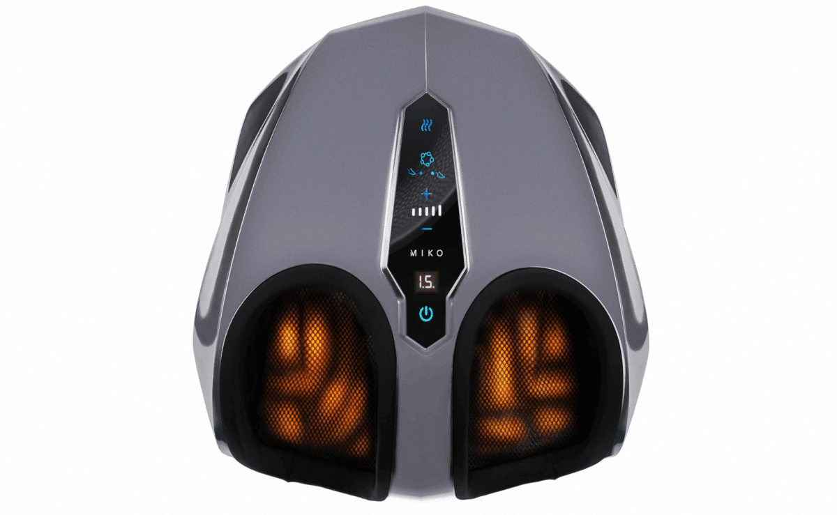 Miko heated shiatsu foot massager with digital display and multiple massage modes.