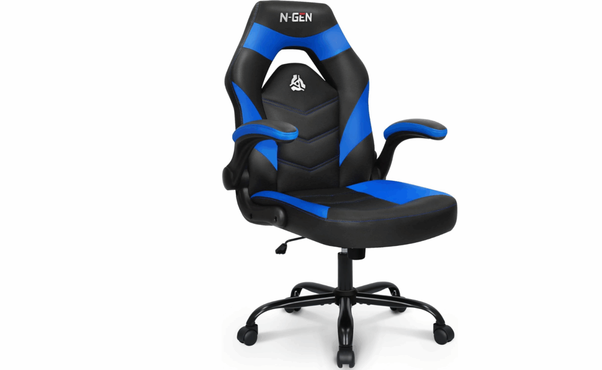 N-Gen ergonomic gaming chair with padded seat and adjustable support.