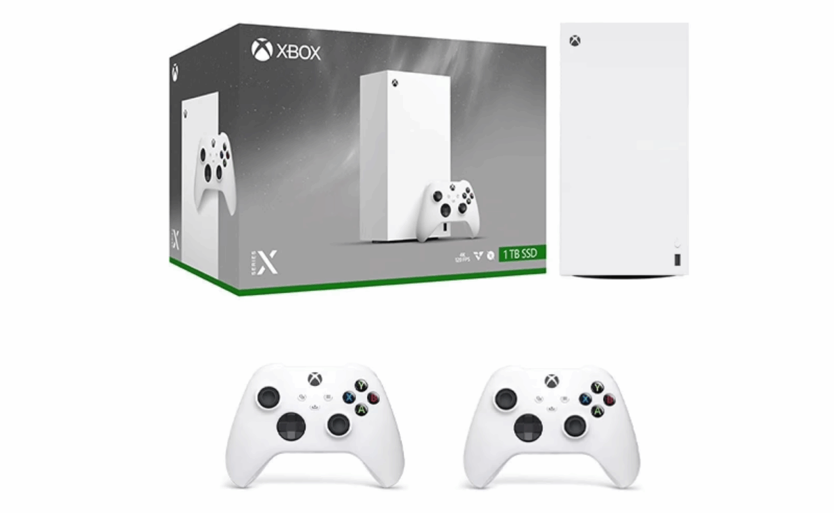 Xbox Series X All-Digital console with controller in front.