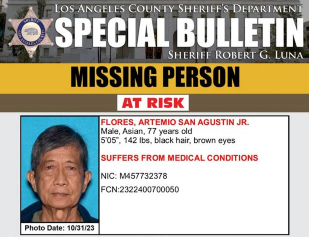 Missing person alert with photo of elderly Fil-Am 