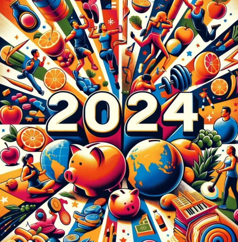 Art illustration with 2024 at the center