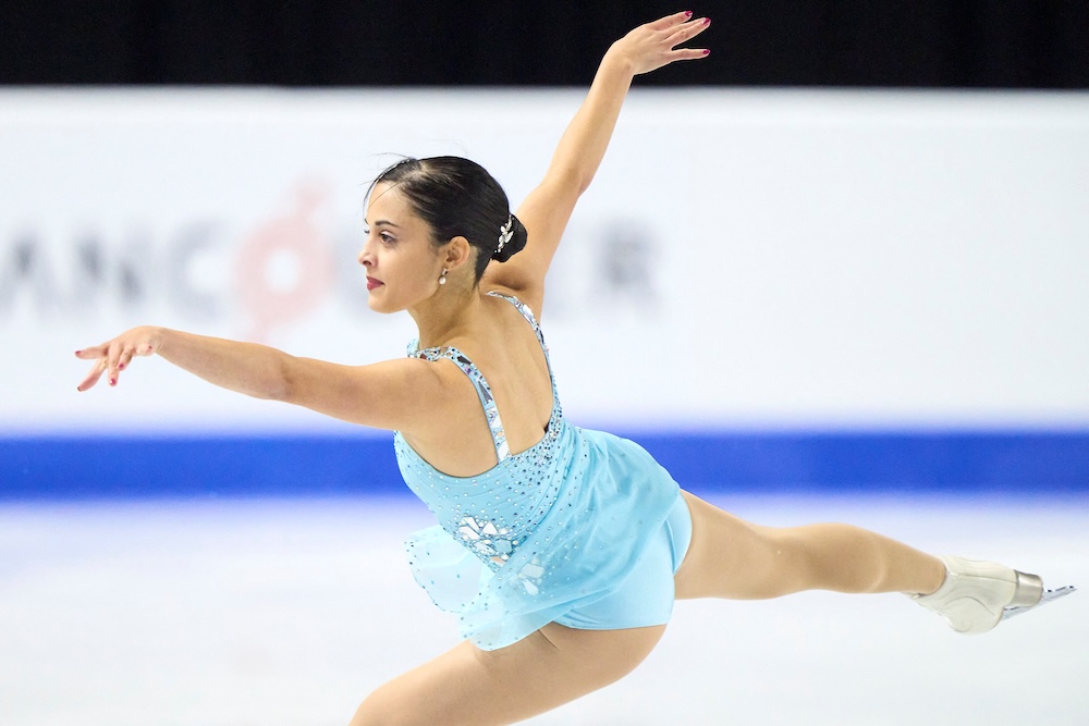 Madeline Schizas of Canada skates her free program during the Skate Canada International ISU Grand Prix of figure skating at the Doug Mitchell Thunderbird Sports Centre in Vancouver on October 28, 2023