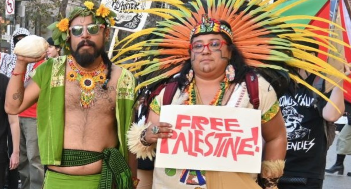 protesters in native american costume