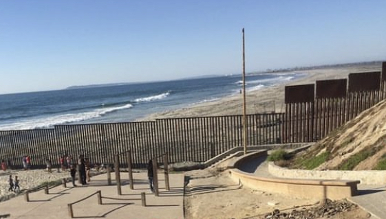 US Mexico border by Pacific Ocean