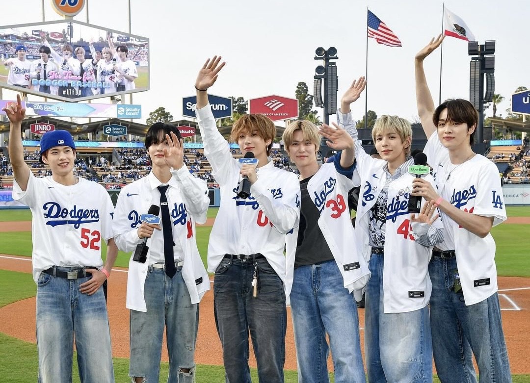K-pop group Riize hangs out with Dodgers on Korean Heritage Night 