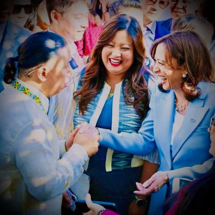 Melissa Ramoso and Mark Pulido with Kamala Harris