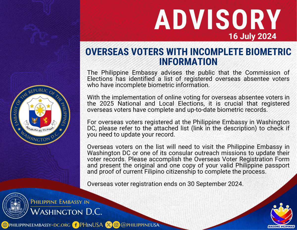 Philippine Embassy advisory