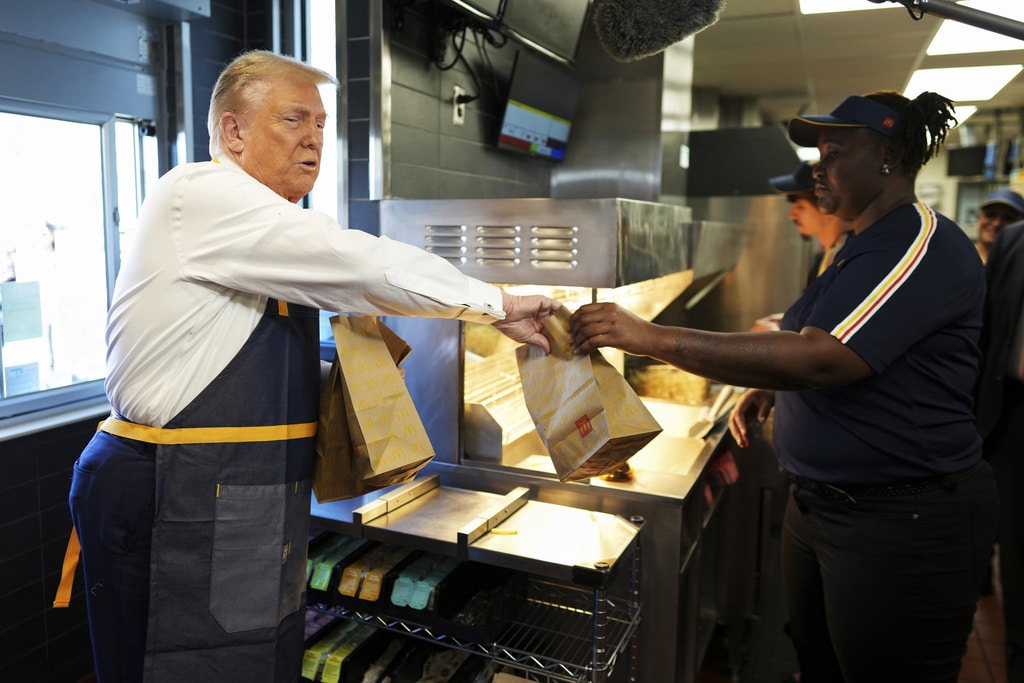 Trump works the fry station at a fast food in Pennsylvania