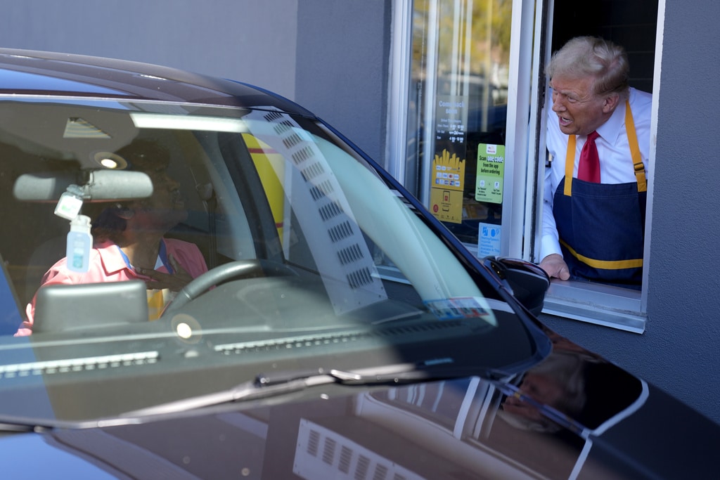 Trump works the fry station at a fast food in Pennsylvania