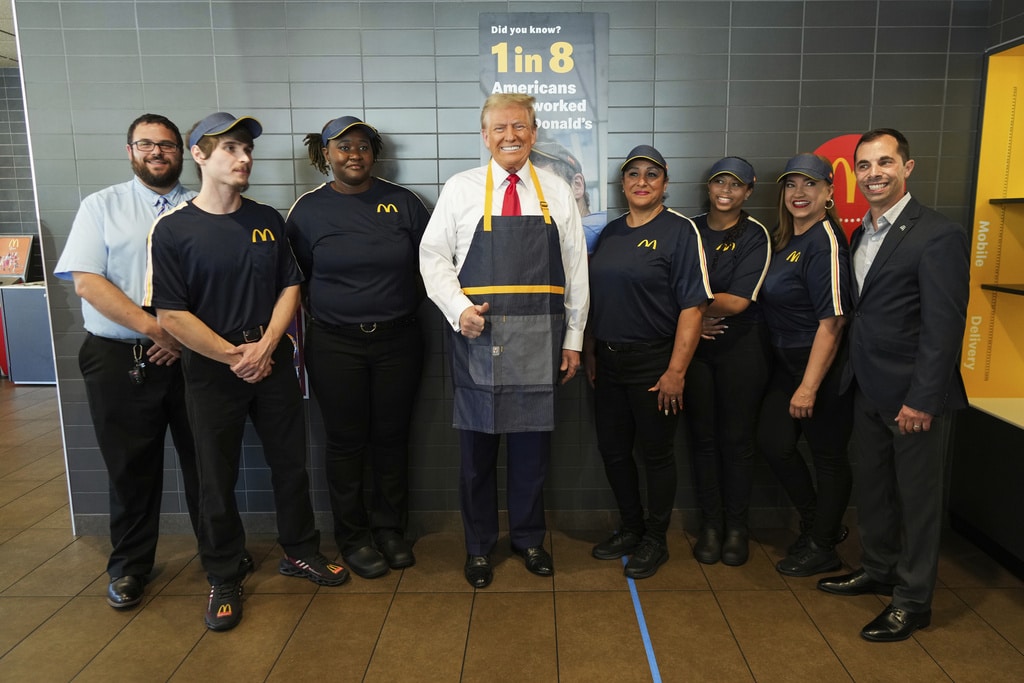 Trump works the fry station at a fast food in Pennsylvania