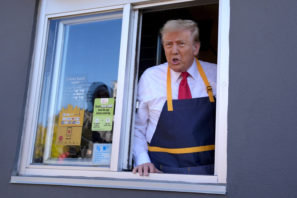 Trump works the fry station at a fast food in Pennsylvania