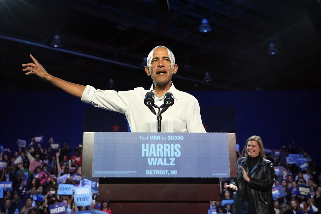 Rapper Eminem and Obama rally voters for Kamala Harris in Detroit