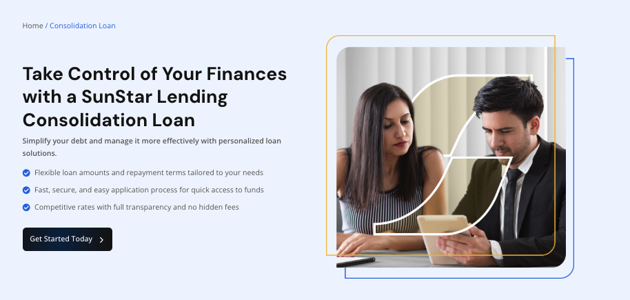 SunStar Lending's refinance and consolidation loans simplify debt management by combining multiple payments into one, potentially lowering interest rates, and offering tailored terms to help borrowers achieve debt freedom