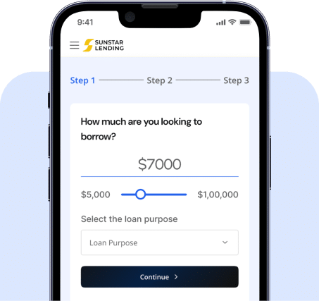 Screenshot of SunStar Lending's user-friendly loan application interface, showcasing tailored loan options with a focus on transparency and flexibility.