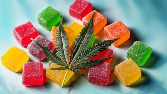 A close-up of colorful Delta 8 THC gummies arranged neatly, highlighting their vibrant appearance and chewy texture, symbolizing relaxation and recreational use.