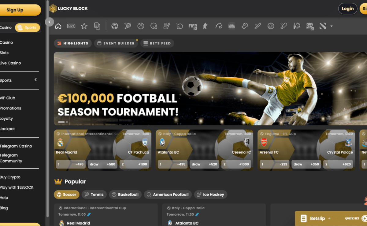 Lucky Block - Best for Fast Sports Bets + 200% up to €25,000 + 50 FS Welcome Bonus