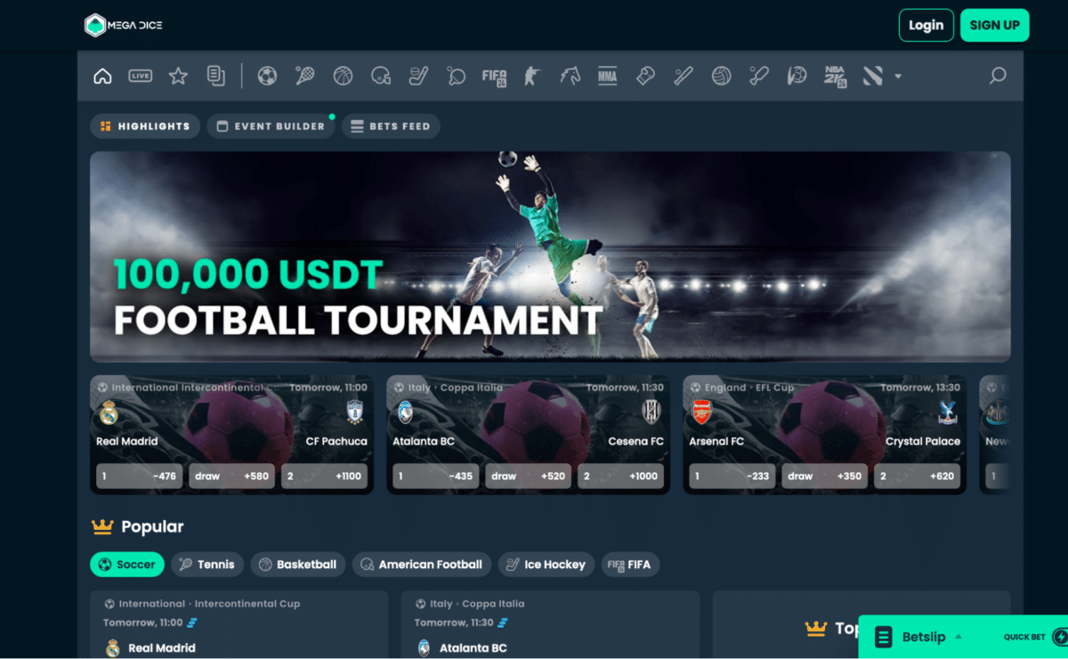 Mega Dice - Best for Esports Wagering + 200% up to 1 BTC + 50 FS + a Sports Free Bet