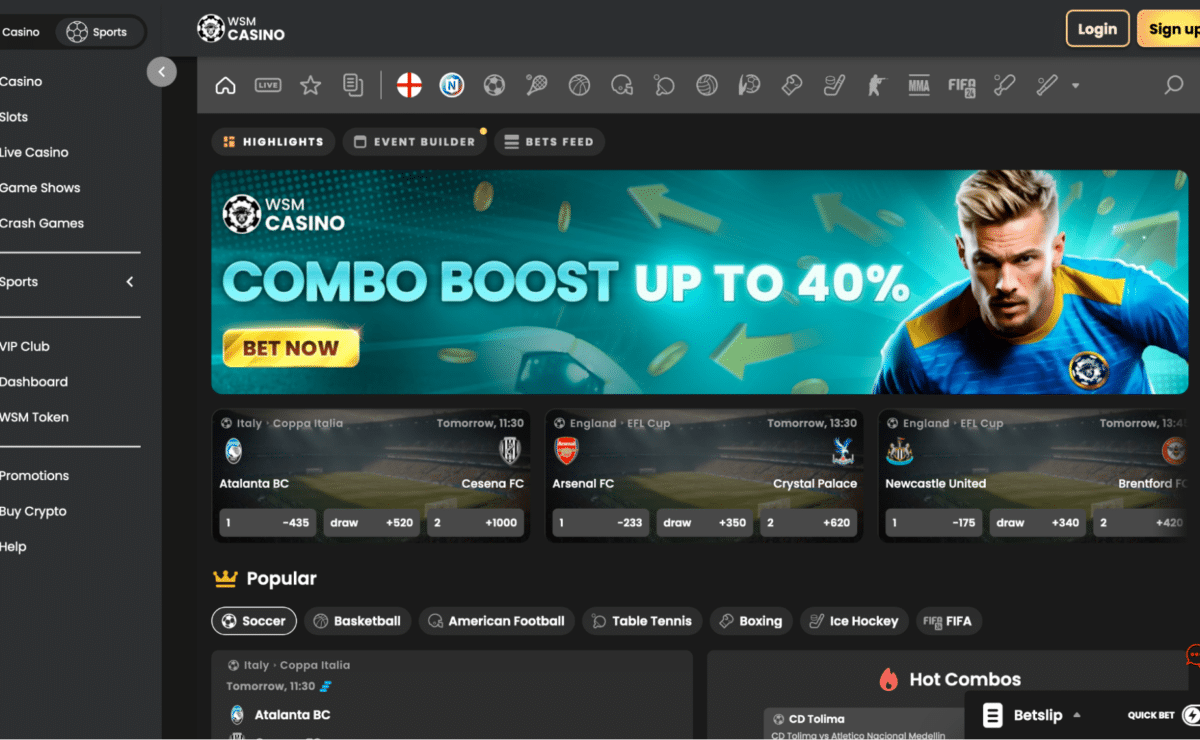 WSM Casino - Best Sportsbook for High Rollers + 200% Welcome Bonus up to $25,000