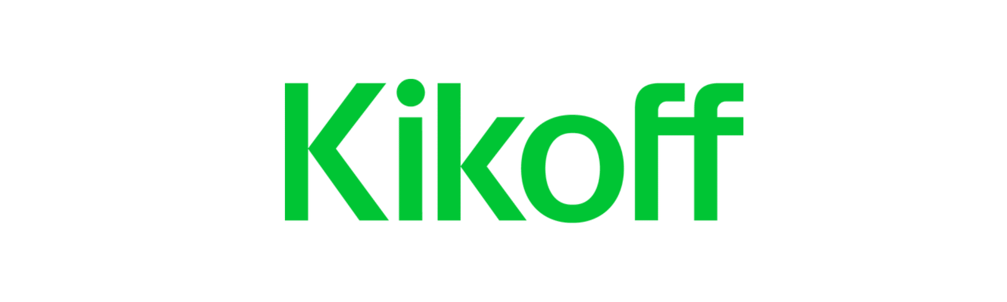 Kikoff company logo in bright green text on a white background.