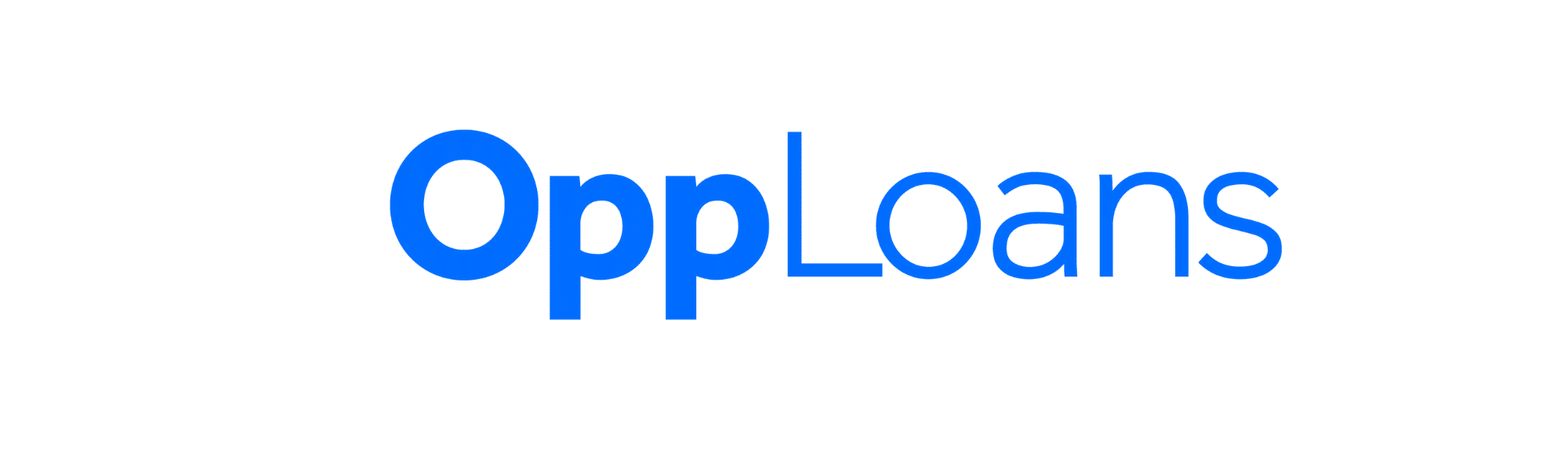 Blue OppLoans logo in bold sans-serif font on a white background.