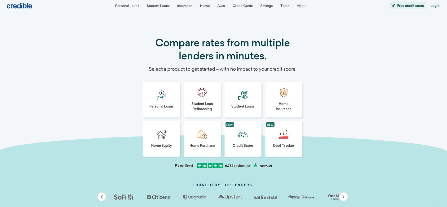 Screenshot of Credible.com website homepage.